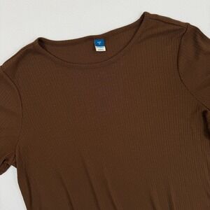 Old Navy Luxe Ribbed Short Sleeve Tee Brown Crew Neck Shirt Medium